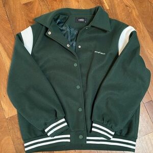 Green Varsity Jacket with White Stripes